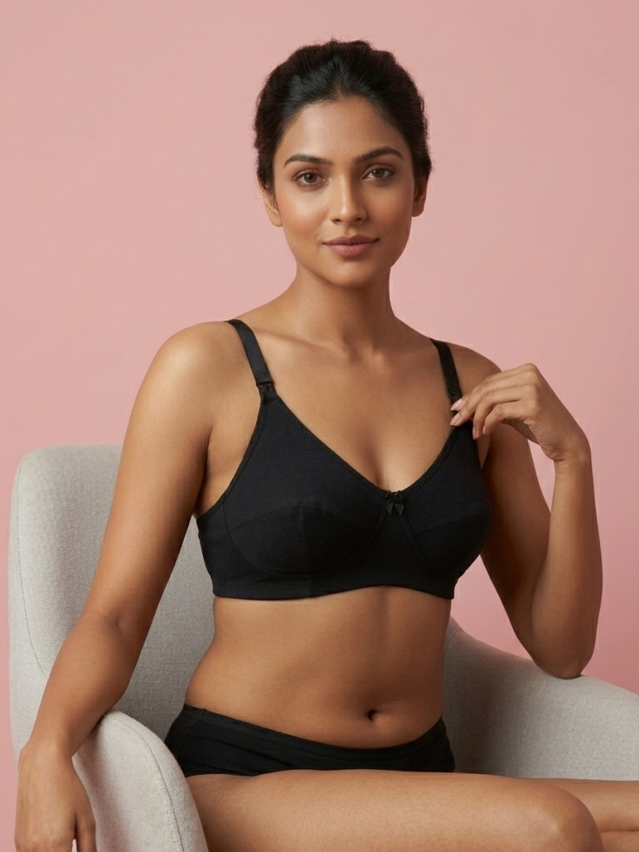 Premium Women’s Full Coverage Cotton Comfort Bra – Elegant Black